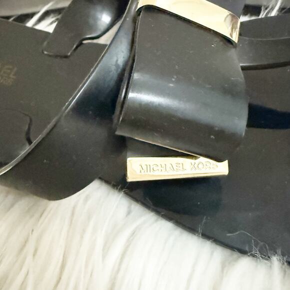 MICHAEL KORS | Kayden Black Gold Jelly Plastic Sandals Thongs Flip Flops | 6 - Picture 5 of 6